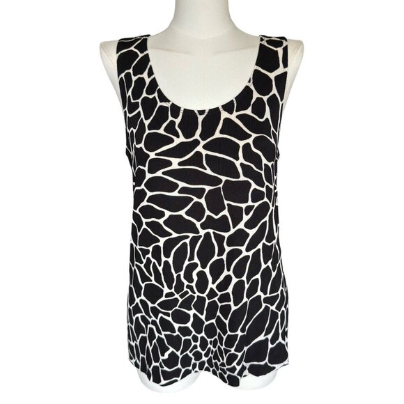 Chico's Travelers Black White Giraffe Print Sleeveless Pullover Top Sz 2 - Large - Picture 1 of 8